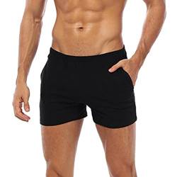 qudang Herren Boxershorts Weiter Boxer American Woven Retro Shorts Weite Retroshorts Männer Unterhosen Baumwolle Hipster Bequeme Weite Passform Boxers Short Sport Gym Fahrrad(L, Schwarz) von qudang