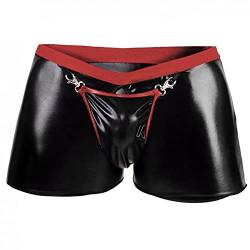 qudang Herren Leder Boxershorts Lack glänzend Optik Wetlook sexy Unterwäsche Reizwäsche für Männer Clubwear sexy Slips Tanga mit offenem Schritt Ouvert Shorts Pants （Rot，XXL von qudang