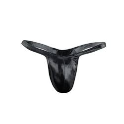 qudang Herren String Leder-Optik Slips sexy Unterwäsche Wetlook Herrenslips Männer Tanga Shorts Unterhosen Low Rise Bikini elastisch Strings T-Back Bademode Dessous （One Size ，Schwarz von qudang