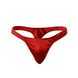 qudang Herren Strings Satin Tanga Männer Sissy Höschen Slip Unterhosen Sexy Slips Erotik Unterwäsche Low Rise Bikini Shorts Schlüpfer Reizunterwäsche （One Size ，Rot von qudang