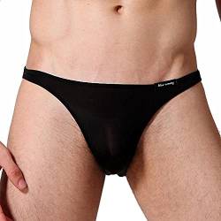 qudang Herren Strings Tanga Transparent EIS Seide Sexy Unterwäsche Männer Mini Slips Low-Rise Erotik Unterhose Sissy Dessous Klassische Strings Geschenk （Schwarz，M von qudang