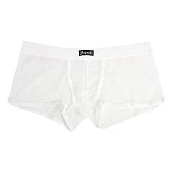 qudang Herren Transparent Boxershorts Mesh Hipster Sexy Unterwäsche Männer Low Rise Unterhosen Boxer Briefs Autmungsaktiv Stretch Sportunterhose Netz Retroshorts （Weiß ，L von qudang