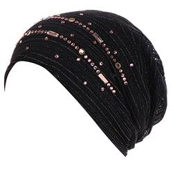 qudang Spitze Mütze Damen Chemo Hut Beanie Kopftuch Stretch Turban Schal Kopfbedeckungen Kopf Wraps Stirnband Nachtschlafkappe Hut für Frauen, Schwarz, Einheitsgröße von qudang