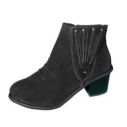 qudang Stiefeletten Damen Cowboystiefel Vintage Ankle-Boots mit Blockabsatz Winter Stiefel Kurzstiefel Römischestiefel Retro Mode Ankle-Boots von qudang