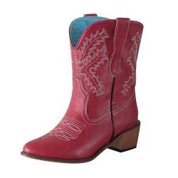 qudang Westernstiefel Damen Cowboystiefel aus Leder gefütterte Cowboy Stiefel Biker Boots Chunkyrayan mit normaler Schuhform von qudang