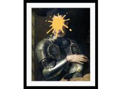 Bild QUEENCE "Enrico" Bilder Gr. B/H: 50 cm x 70 cm, Wandbild Mann Hochformat, gelb (gelb, silber) Kunstdrucke von queence