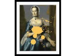 Bild QUEENCE "Linda" Bilder Gr. B/H: 50 cm x 70 cm, Wandbild Frau Hochformat, gelb (gelb, blau) Kunstdrucke von queence