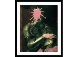 Bild QUEENCE "Mailin" Bilder Gr. B/H: 50 cm x 70 cm, Wandbild Mann Hochformat, silberfarben (silber, rosa) Kunstdrucke von queence