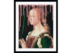 Bild QUEENCE "Malin" Bilder Gr. B/H: 50 cm x 70 cm, Wandbild Frau Hochformat, rosa (rosa, grün) Kunstdrucke von queence