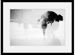 Bild QUEENCE "OVERTHINKING" Bilder Gr. B/H: 60 cm x 50 cm, Wandbild Frau Querformat, grau Kunstdrucke von queence