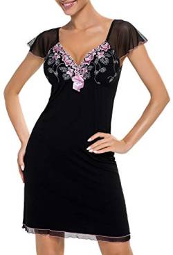 r-dessous Exklusives Damen Kurzarm Nachtkleid Negligee Sleepshirt Viskose Nachtwäsche Nachthemd Dessous Groesse: M von r-dessous