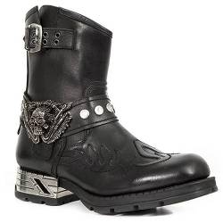 rackbone DJFOG Herren-Ritterstiefel, Biker-Stiefel, kurze Reitstiefel, mittelalterliche PU-Leder-Steampunk-Stiefel mit Totenkopf-Dekoration – Vintage-Stickerei, Western-Cowboy-Stiefel,Schwarz,38 EU von rackbone