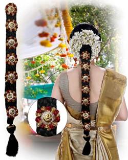 Radhna Indisches Bharatanatyam Savaram & Kunjalam Kemp Ready Jada Set Haarschmuck / Haarschmuck mit 9 Blumen Jada-Set für Damen / Hochzeit Accessoires / Haar (Fim-ChotiNew11) von radhna