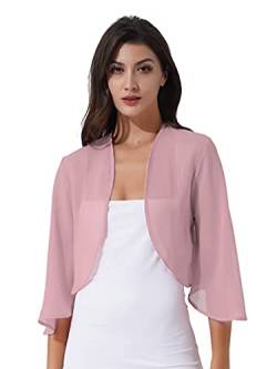 ranrann Chiffon Bolero Damen Festlich Schulterjacke Kurz Jacke Strickjacke Cardigan Vorne Offen Elegant Hochzeit Party Outfit Alte Rosa M von ranrann