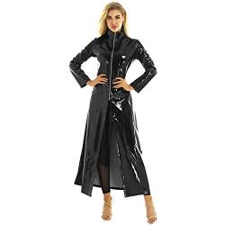 ranrann Damen Herren Wetlook Mantel Lange Jacke Trenchcoat PVC Leder mit Reißverschluss Sexy Nachtclub Party Gogo Kostüm Schwarz S von ranrann