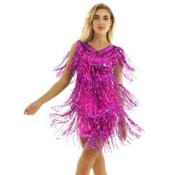 ranrann Damen Latein Kleid Frasen Quasten Tanzkleid Glitzernde Cocktailkleid Flapper Kleider Sexy Salsa Rumba Tango Tanzkostüm Rose X-Large von ranrann