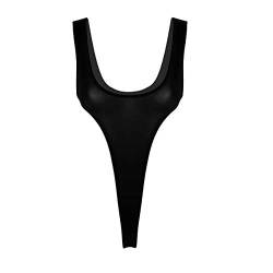 ranrann Damen Monokini High Cut Body Bodysuit Badeanzug Frauen Overalls Unterhemd Erotik Dessous Unterwäsche Stringbody Reizwäsche in Schwarz Weiß Schwarz One Size von ranrann