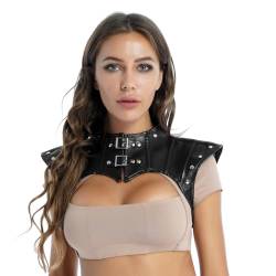 ranrann Damen Schulter Schutz Rüstung PU Leder Schultergurt mit Schnallen Schnürung Oberteil Zubehör Steampunk Gothic Kostüm für Party Karneval Fasching Schwarz Large von ranrann