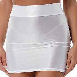 ranrann Damen Sexy Minirock Bodycon Rock Kurz Eng Partyrock Hohe Taille Bleistiftrock Röckchen Stretch Glänzend Party Club Kostüm Weiß M von ranrann