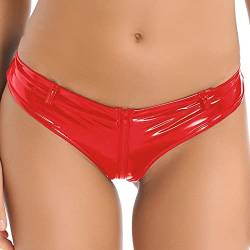 ranrann Damen Sexy Slip Unterhose Panty Tanga aus Lack Leder mit Reißverschluss Ouvert Dessous Unterwäsche Cut Out Frauen Bikini Briefs Shorts Rot E M von ranrann