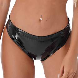 ranrann Damen Sexy Slip Unterhose Panty Tanga aus Lack Leder mit Reißverschluss Ouvert Dessous Unterwäsche Cut Out Frauen Bikini Briefs Shorts Schwarz C L von ranrann