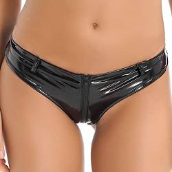 ranrann Damen Sexy Slip Unterhose Panty Tanga aus Lack Leder mit Reißverschluss Ouvert Dessous Unterwäsche Cut Out Frauen Bikini Briefs Shorts Schwarz E L von ranrann