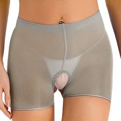 ranrann Damen Sexy Unterhose Mesh Slip Ouvert Dessous Offen Schritt Hipster Panty Boxershorts Durchsichtig Unterwäsche Reizwäsche Grau Einheitsgröße von ranrann