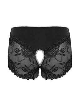 ranrann Damen Slip Ouvert Offener Schritt Unterhose Briefs Höschen Boxershorts Sexy Spitzen Shorts Erotik Unterwäsche Dessous Reizwäsche Durchsichtig Schwarz XL von ranrann