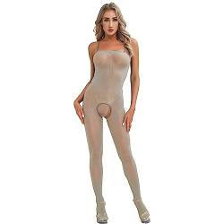 ranrann Damen Transparent Bodystocking im Schritt offen Strumpfhose Stretch Ouvert Catsuit Dessous Overall Ganzkörper Bodysuit Reizwäsche B Grau_Schritt Offen One Size von ranrann