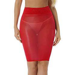 ranrann Damen Transparent Minirock Eng Sexy Rock Kurz Nylon Unterrock High Waist Erotisch Unterwäsche Nachtwäsche Stretch Rot One Size von ranrann