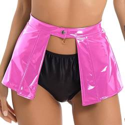 ranrann Damen Wetlook Rock Minirock Sexy Hollow Out Partyrock Skaterrock Kurz Lack Leder Skirt Tanz Gogo Party Clubwear Hot Pink XL von ranrann