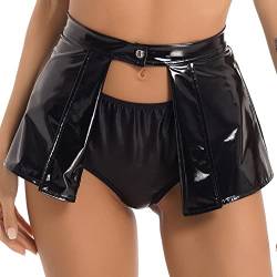 ranrann Damen Wetlook Rock Minirock Sexy Hollow Out Partyrock Skaterrock Kurz Lack Leder Skirt Tanz Gogo Party Clubwear Schwarz 4XL von ranrann