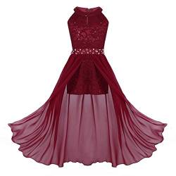 ranrann Festliches Kleid Mädchen Hochzeit Party Kleid Blumenmädchen Prinzessin Kleid Kinder Spitze Festzug Kommunion Kleid Neckholder Abendkleid 6-14 Jahre Rot 116/6 Jahre von ranrann