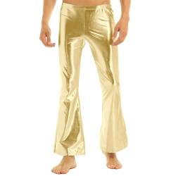 ranrann Herren 70er Jahre Glänzende Schlaghose Tanzhose Lange Hose Pants aus Kunstleder Retro Kostüm für DJ Disco Tanz Show Fasching Silvester Gold L von ranrann