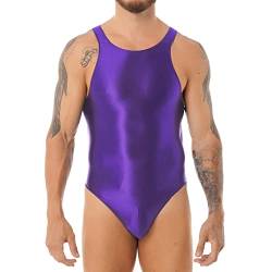 ranrann Herren Einteiler Badeanzug Schwimmanzug Ärmellos Bodysuit Trikot Leotard Swimsuit mit Cut Out Sommer Badebekleidung Swimwear Violett L von ranrann