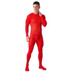 ranrann Herren Nylon Bodystocking Sexy Overall Bodysuit Einteiler Caisuit mit Hülle Ganzkörper Anzug Transparent Nachtwäsche Männer Unterwäsche Erotisch Rot One Size von ranrann