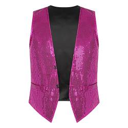 ranrann Herren Pailletten Weste Ärmellos Jacke Mantel Anzugweste Erwachsene Disco Tanz Silvester Fasching Karneval Kostüm Hot Pink 4XL von ranrann