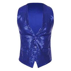 ranrann Herren Pailletten Weste Ärmellos Jacke Mantel Anzugweste Erwachsene Disco Tanz Silvester Fasching Karneval Kostüm Royal Blau B XL von ranrann