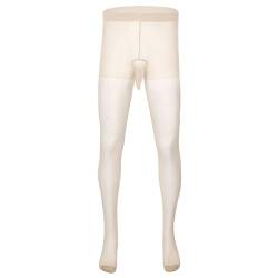 ranrann Herren Strumpfhosen Sexy Leggings Pantyhose Durchsichtig Nylon Tight Hose mit Penishülle Unterwäsche Nachtwäsche Sexy Beige One_Size von ranrann