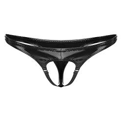 ranrann Herren Wetlook Slips Strings Tanga Jockstrap mit Penis Loch Ouvert Dessous Männer Unterwäsche Unterhose Offener Schritt Unterhose Schwarz_G 3XL von ranrann