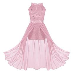 ranrann Mädchen Kleid Festlich Hochzeit Kleid Blumenmädchen Lang Chiffon Kleid Prinzessin Kleid Partykleid Festzug Abendkleid Kommunion Kleid Gr.116-164 Rosa 176/16 Jahre von ranrann