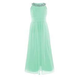 ranrann Mädchen Lange Partykleid Chiffon Kleid Festlich Prinzessin Blumenmädchen Kleid Hochzeit Kinder Ärmellos Abendkleid Kleid Gr. 104 116 128 140 152 164 Mintgrün 164 von ranrann