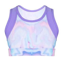 ranrann Mädchen Sport BH Crop Top Bauchfrei T-Shirt Ärmellos Oberteile Tie-Dye Stil Kinder Ballett Tanz Yoga Fitness Sport Gymnastik Kleidung 4-14 Jahre Bunt 128/8 Jahre von ranrann