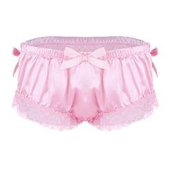 ranrann Männer Sissy Höschen Slip Satin Unterhose Panty Schlüpfer Sexy Unterwäsche Dessous mit Rüschen Herren Crossdressing Kostüm Rosa Large von ranrann