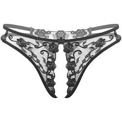 ranrann String Tanga Damen Sexy Panties Ouvert Slip Offener Schritt Unterhose Lingerie Unterwäsche Reizwäsche Frauen Spitze Dessous Low Rise Schwarz One Size von ranrann