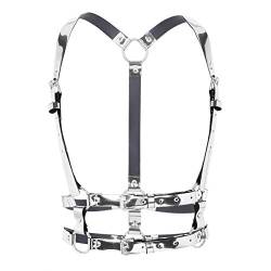 ranrann Unisex Erwachsene Glänzende Riemen Body Brust Taillen Harness Gürtel Geschirr Punk aus Kunstleder mit Schnallen Verstellbar für Party Club Silber B One_Size von ranrann