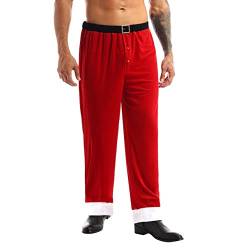 ranrann Weihnachten Hose Herren Nikolaus Kostüm Samt Pants mit Gummizug Männer Weihnachtsmann Cosplay Christmas Outfits Fasching Rot 4XL von ranrann