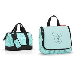 reisenthel Allrounder M Kids Kleine Reisetasche für Kinder Mit Stecklasche für Reisetrolleys, Farbe:blau & toiletbag S Kids Cats and Dogs Mint Maße: 18,5 x 16 x 7 cm/Volumen: 1,5 l von reisenthel