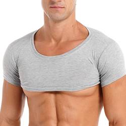 renvena Crop Top Herren Bauchfrei Kurzarm T-Shirt Kurz Oberteil Sport Shirt Unterhemd Muskelshirts Rundhals Männer Sportwear Gray XL von renvena