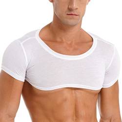 renvena Crop Top Herren Bauchfrei Kurzarm T-Shirt Kurz Oberteil Sport Shirt Unterhemd Muskelshirts Rundhals Männer Sportwear Weiß L von renvena